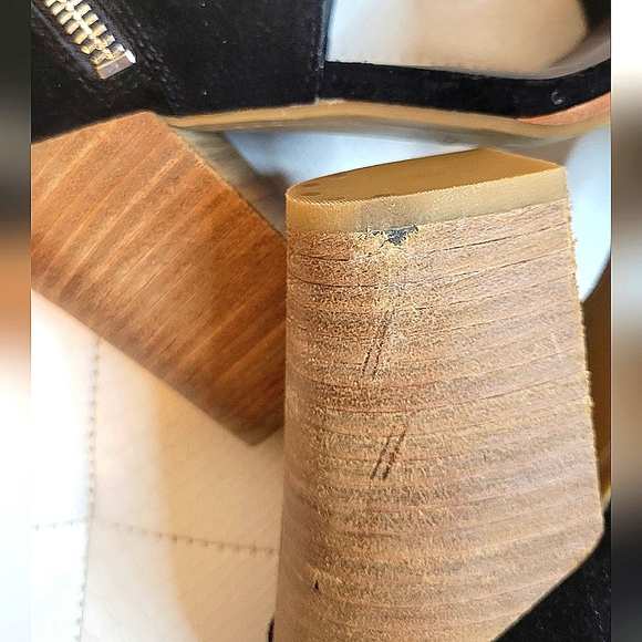 STYLISH OPEN TOE BLOCK HEEL SUEDE BOOTIE ZIPPER ACCENTS GREAT CONDITION - Picture 10 of 12